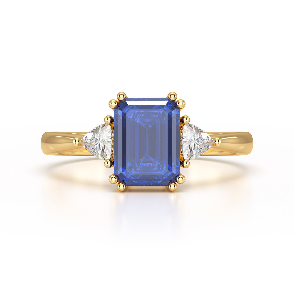 Blue Sapphire Trilogy Ring with Trillion side stone Dress Ring Manna Jewellers Ltd