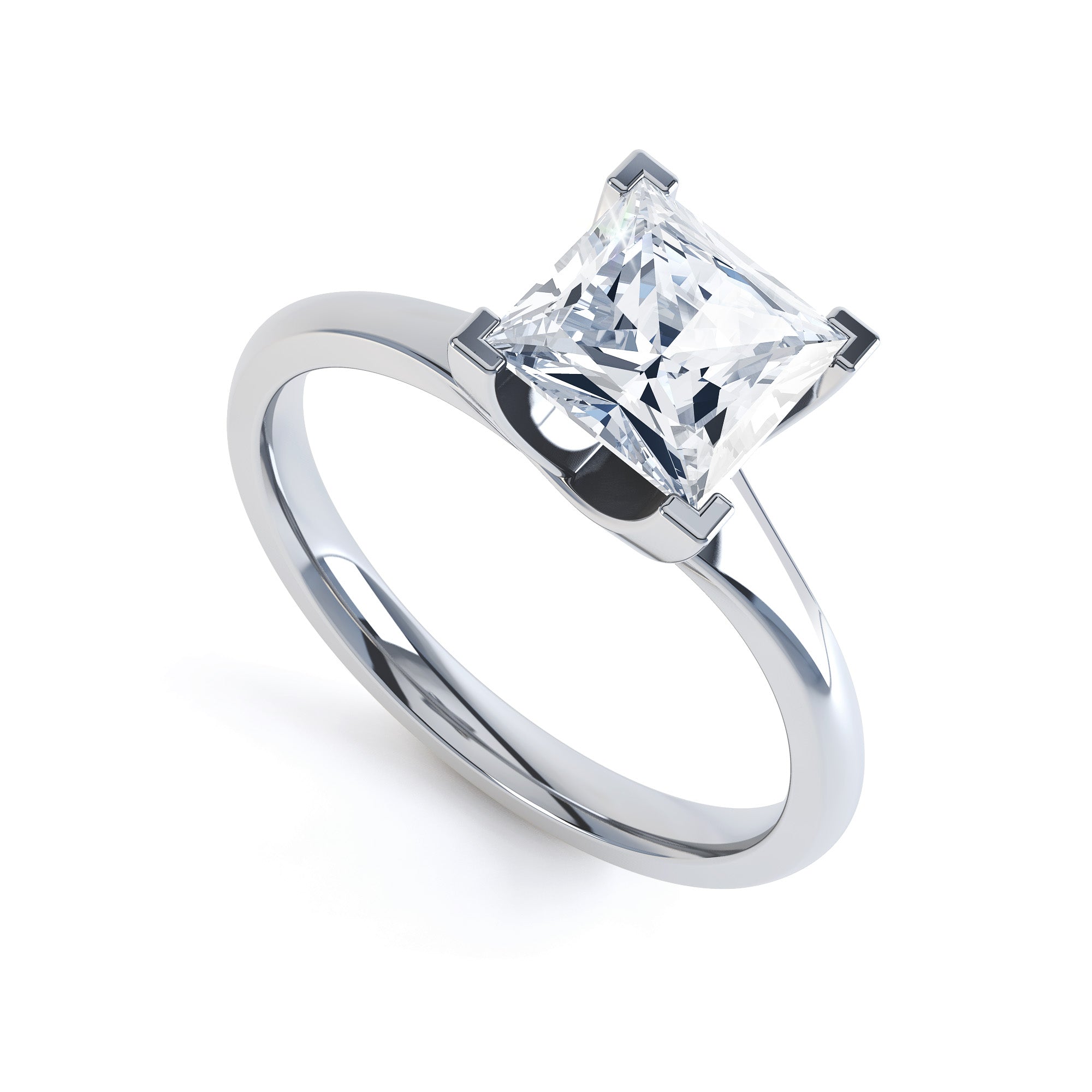 Princess Cut Centre Stone, Four V Claw, Parallel Shoulders, Diamond Engagement Ring