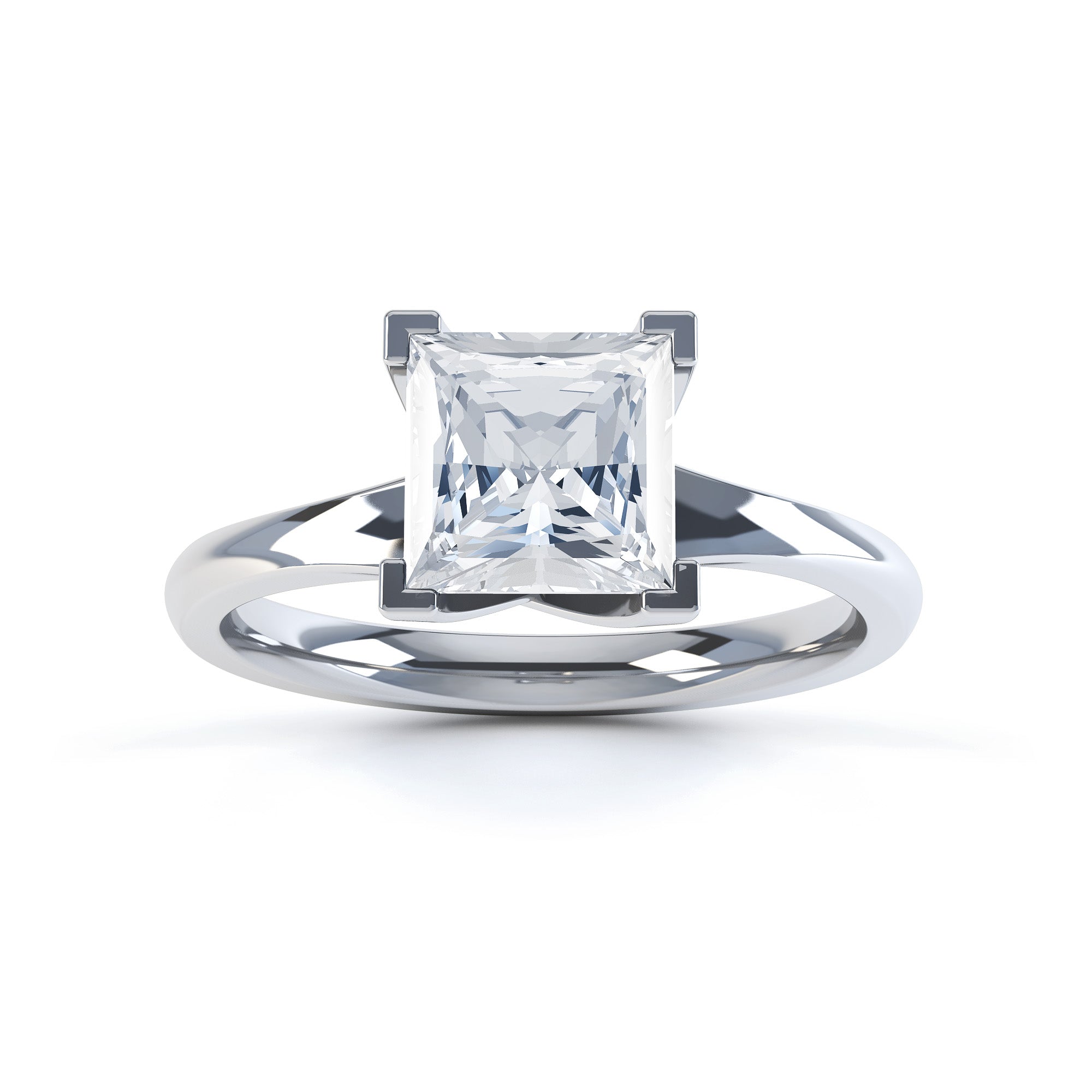 Princess Cut Centre Stone, Four V Claw, Parallel Shoulders, Diamond Engagement Ring