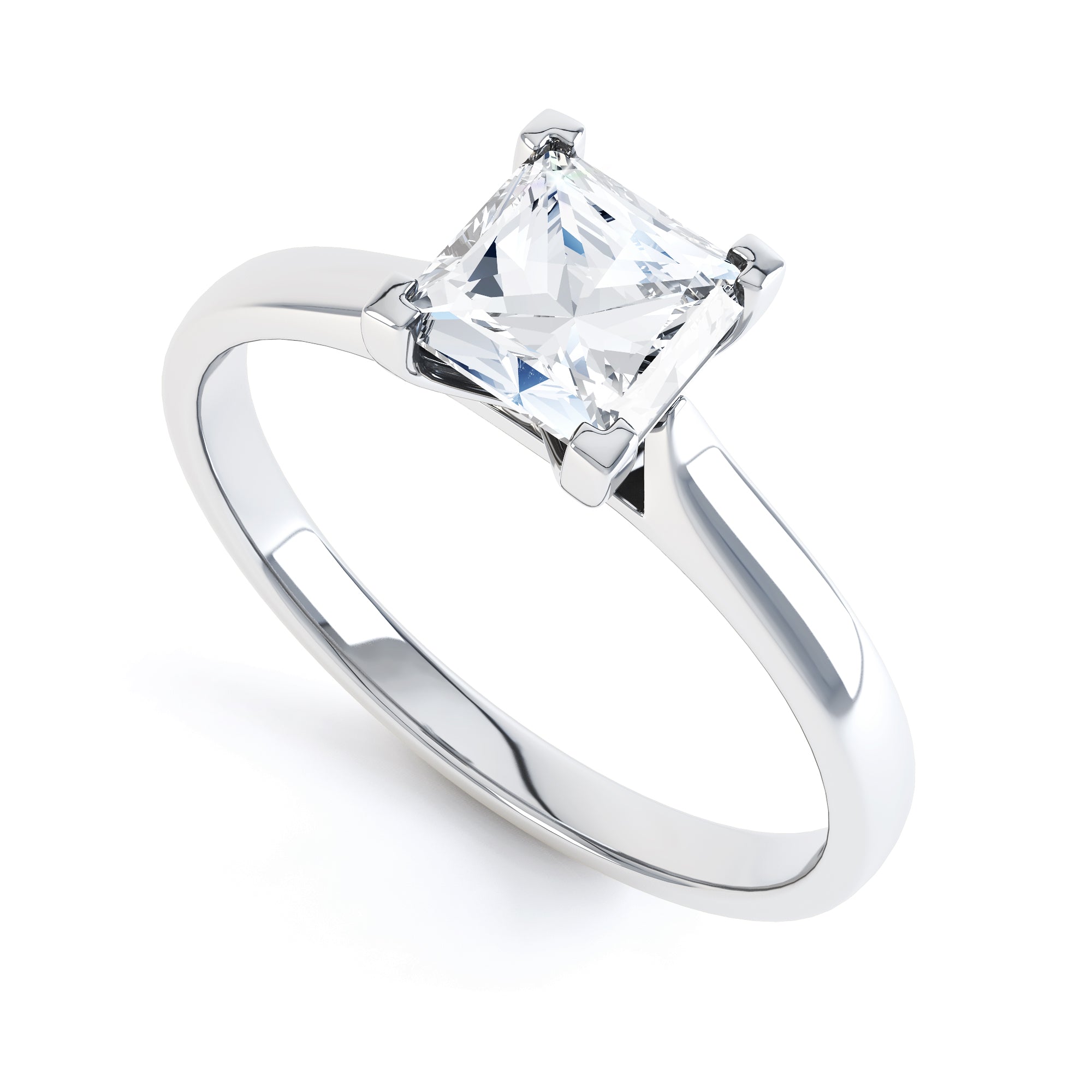 Princess Cut Centre Stone, Four Claw, Parallel Shoulders, Diamond Engagement Ring