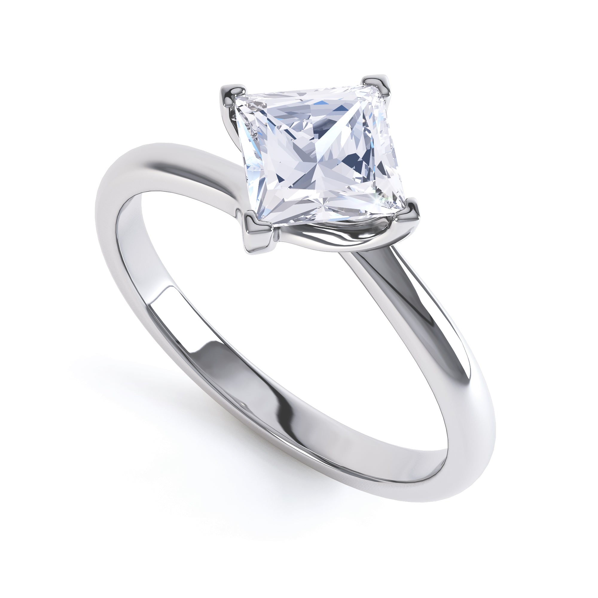 Princess Cut Centre Stone, Four Claw Twist, Diamond Engagement Ring