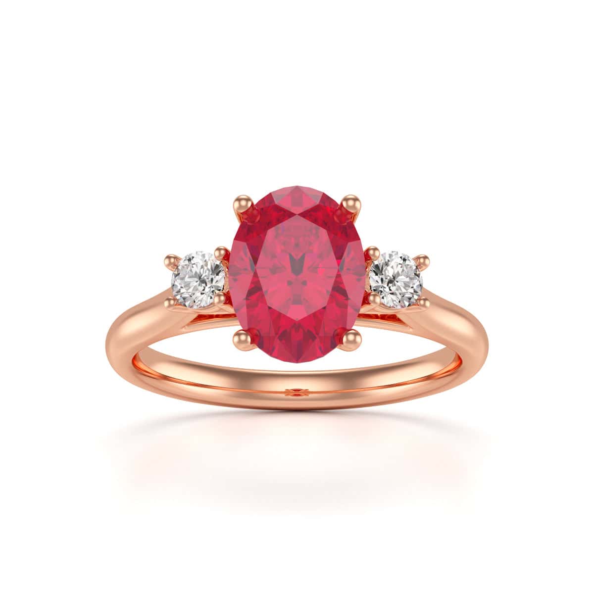 Ruby Oval Trilogy Ring with Diamond Side Stones Manna Jewellers Ltd