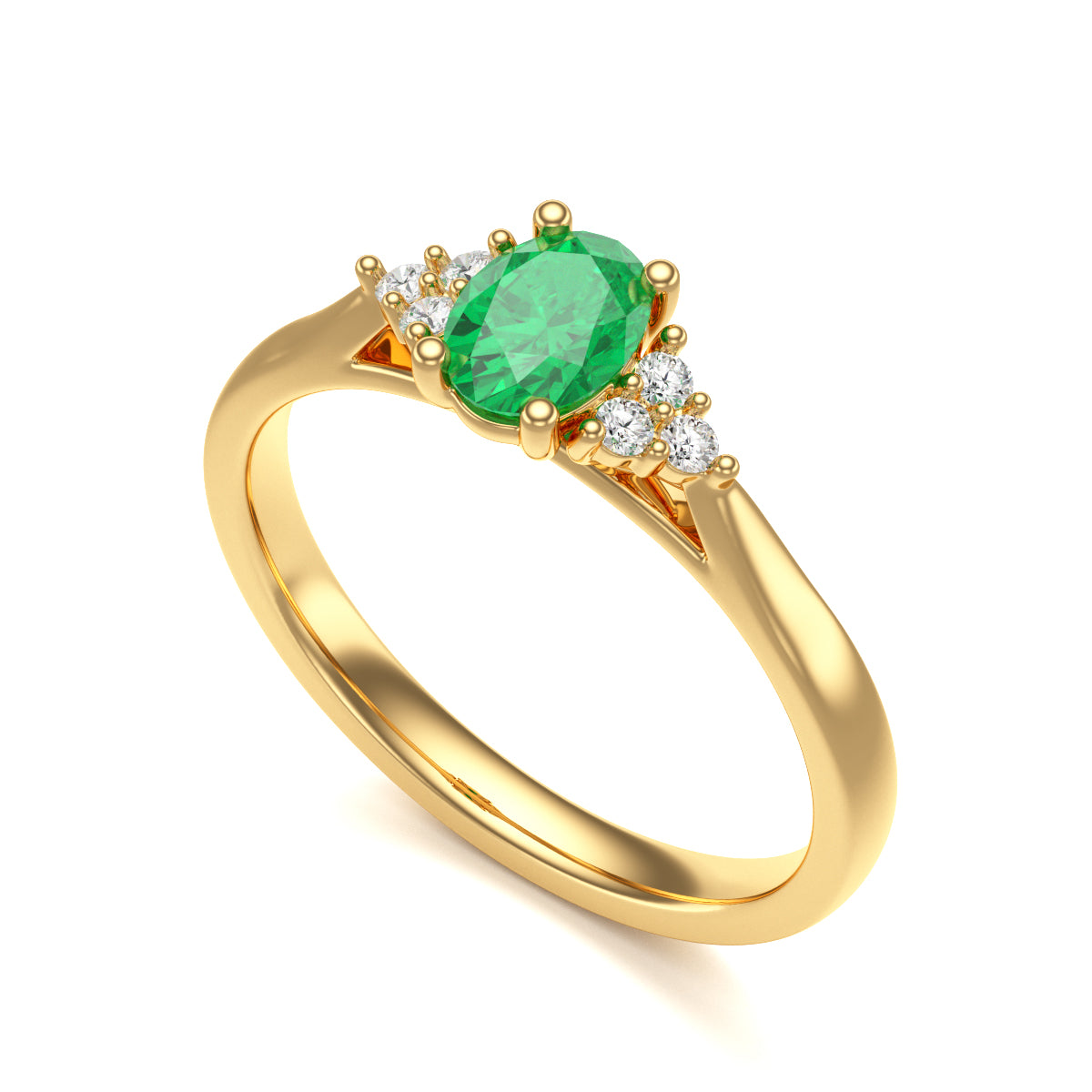 Oval Emerald Centre Stone with Diamond Trefoil Side Stones Ring Manna Jewellers Ltd