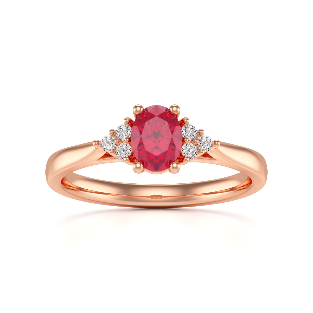 Diamond engagement orders ring with ruby side stones