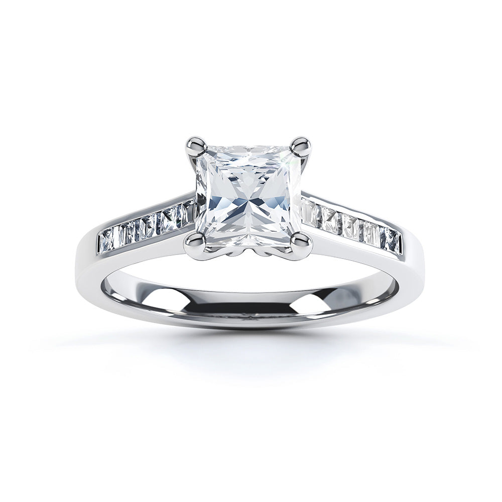 Princess Cut Centre Stone, Four Claw, Parallel Shoulders, Diamond Engagement Ring